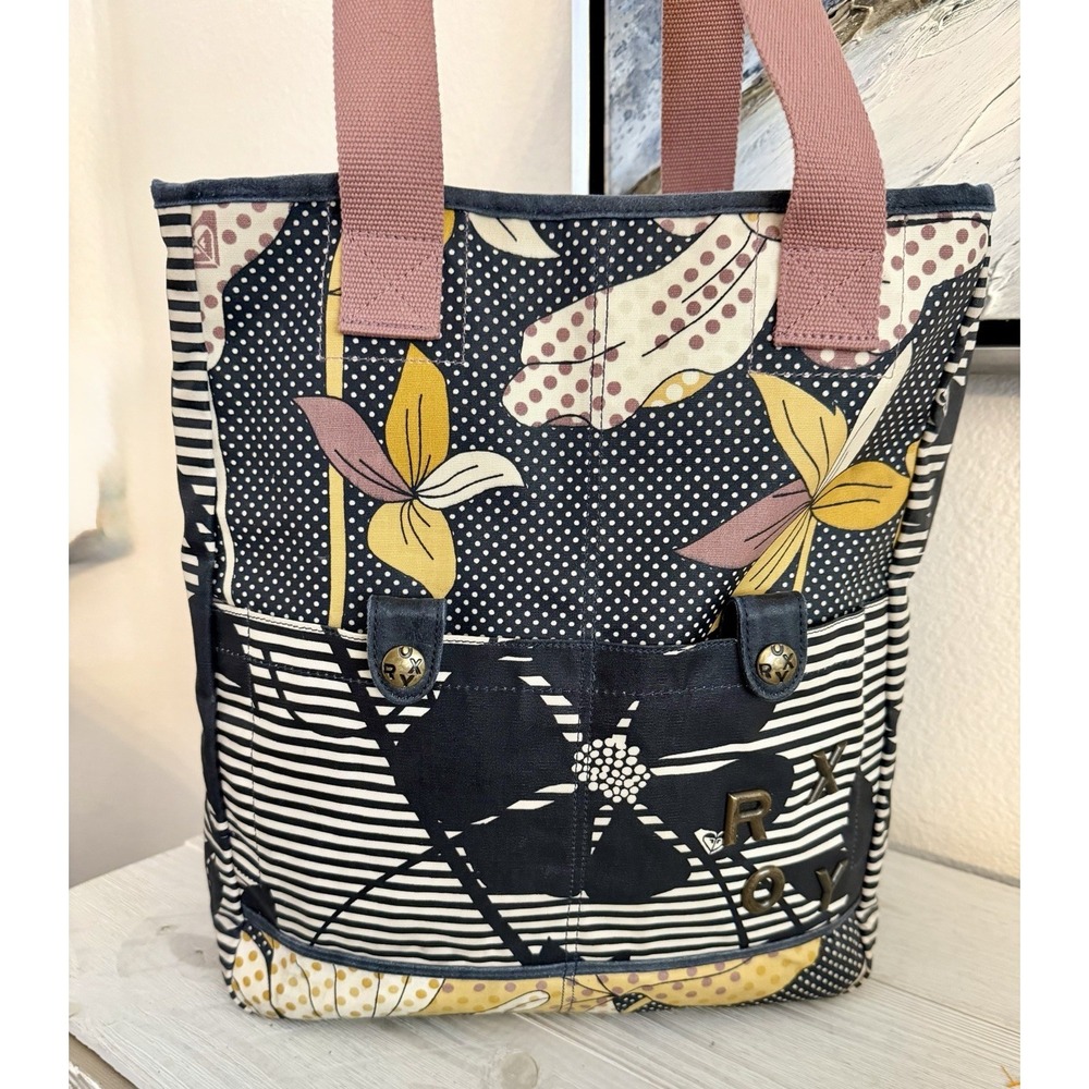 Roxy Large Tote Bag Beach Zip Top Carry On Travel Weekend Carry All Shoulder